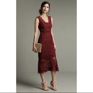 Bardot burgundy midi dress
